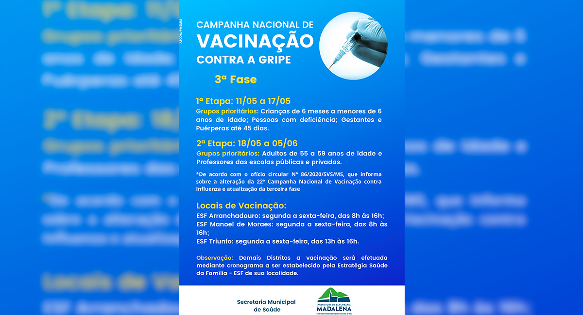 Inicia Dia 11/05, a Terceira Etapa da Campanha Nacional Contra a Gripe