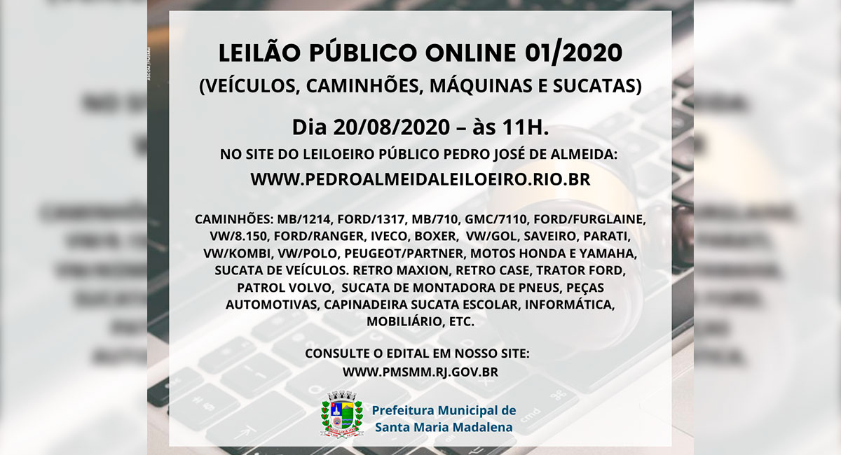 Prefeitura divulga edital de Leilão Público Online 01/2020