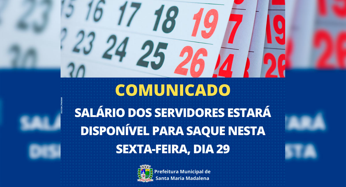 COMUNICADO: Pagamento dos Servidores estará disponível para saque nesta sexta-feira 29/01