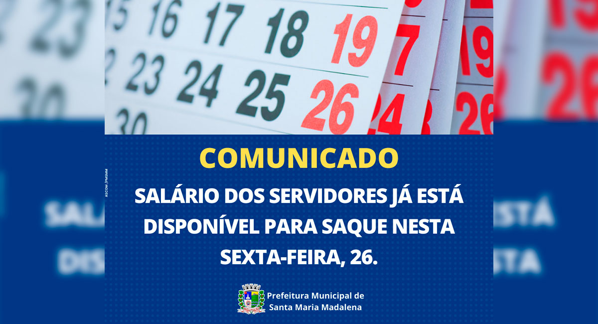 COMUNICADO: Pagamento dos Servidores já está disponível para saque nesta sexta-feira, 26