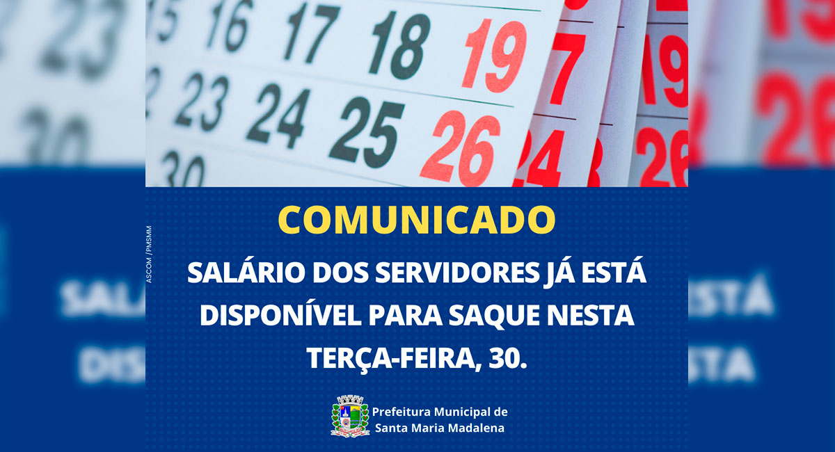 COMUNICADO: Pagamento dos Servidores já está disponível para saque nesta terça-feira, 30