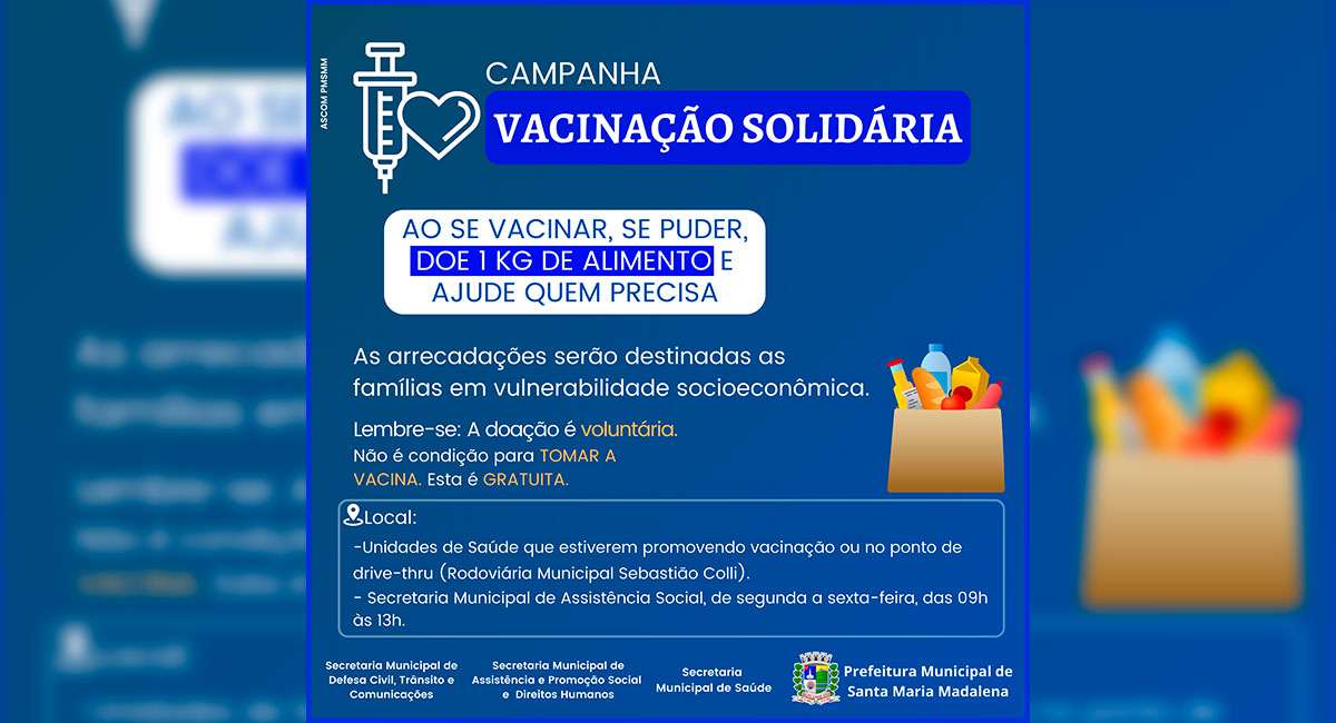 Prefeitura de Santa Maria Madalena Lança Campanha “Vacinação Solidária”