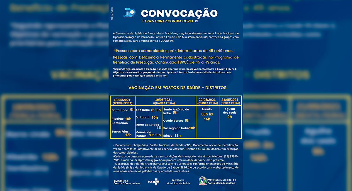 Pessoas de 45 a 49 anos com comorbidades começam a ser vacinadas a partir desta terça-feira (18)