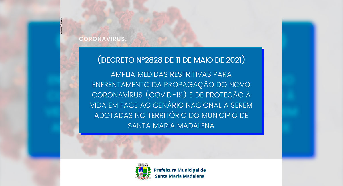 Em novo decreto, Prefeitura de Santa Maria Madalena amplia medidas restritivas de enfrentamento à Covid-19