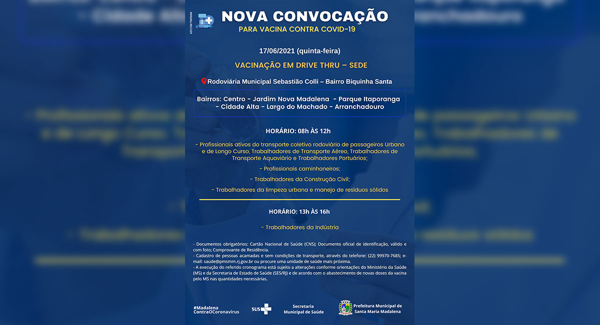 Covid-19: Secretaria de Saúde divulga nova convocação de vacinação