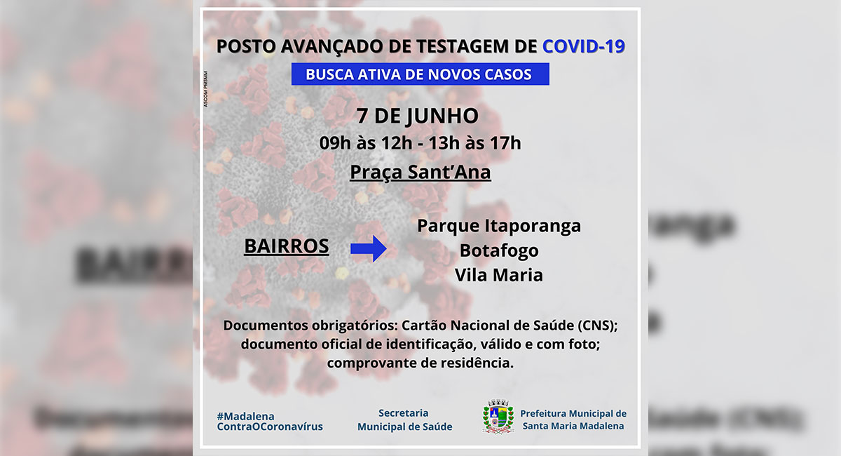 Prefeitura de Santa Maria Madalena amplia testagem para Covid-19
