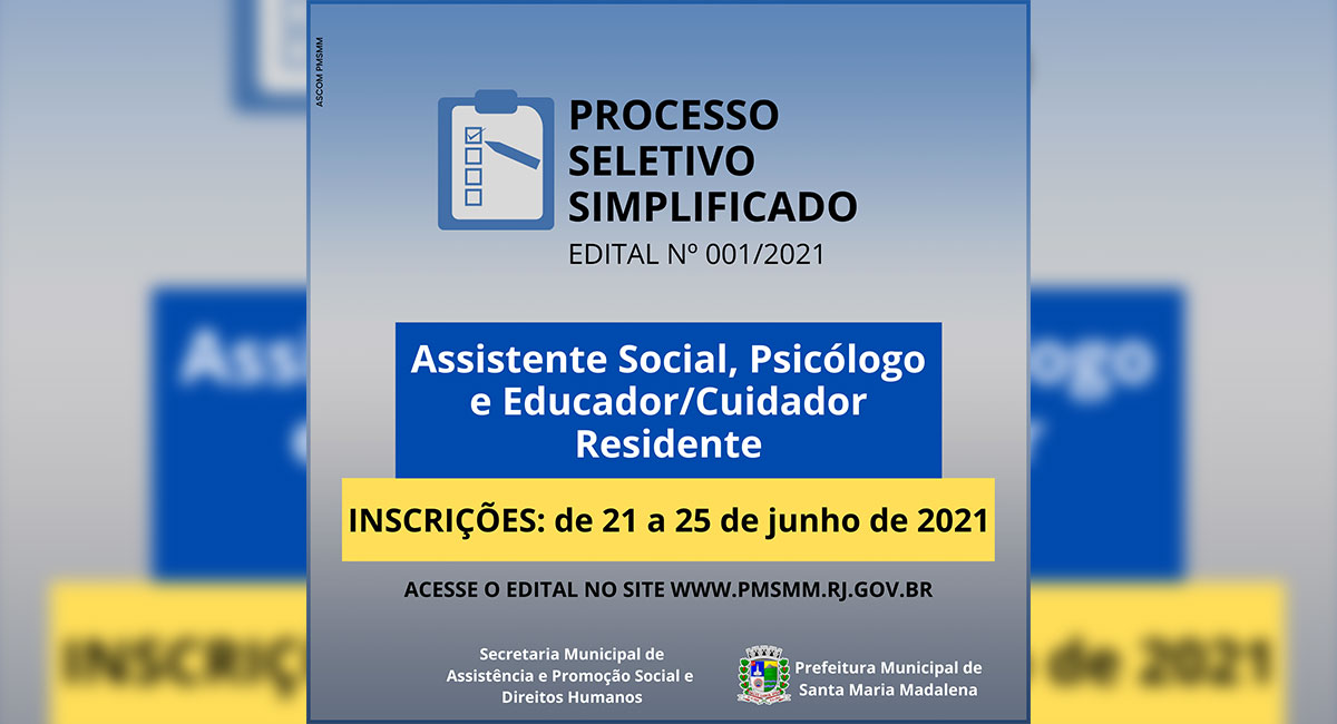 Secretaria de Assistência, Promoção Social e Direitos Humanos divulga Edital de Processo Seletivo para Contratação de Profissionais