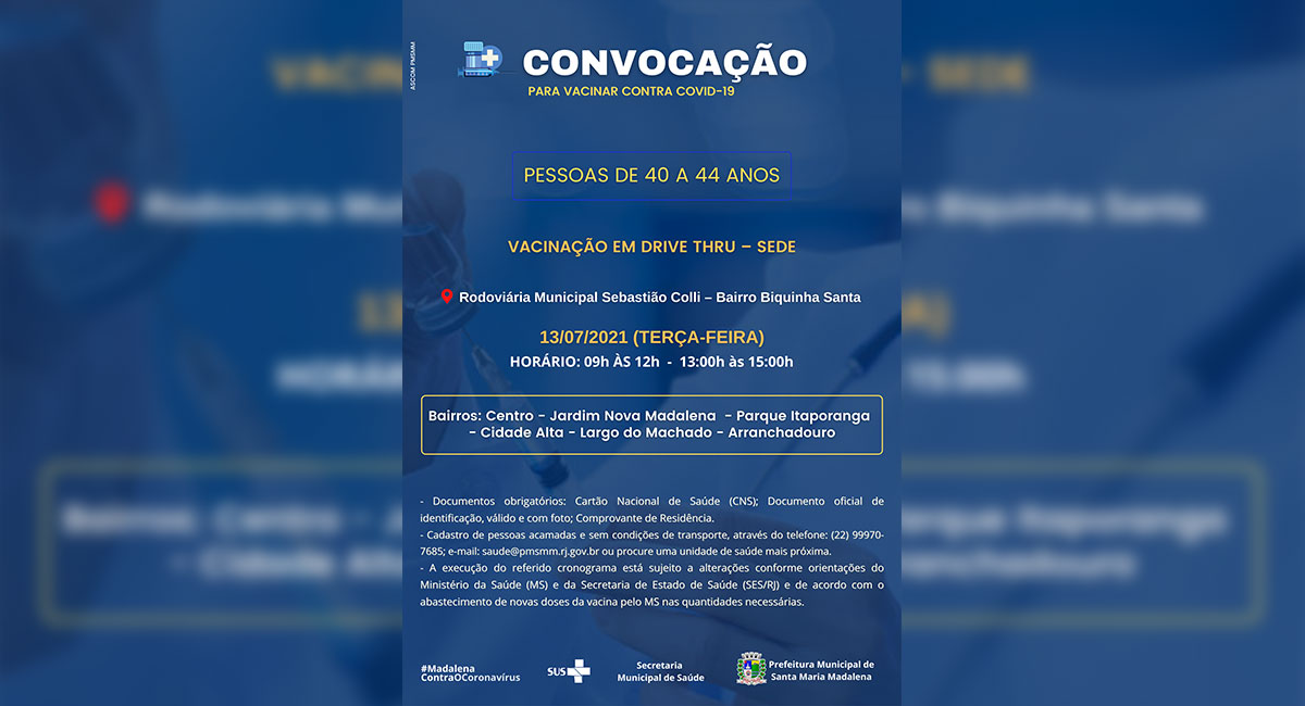 Covid-19: Vacinação de pessoas entre 40 e 44 anos começa na terça-feira