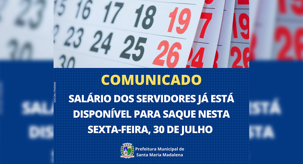 COMUNICADO: Pagamento dos Servidores já está disponível para saque nesta sexta-feira, 30