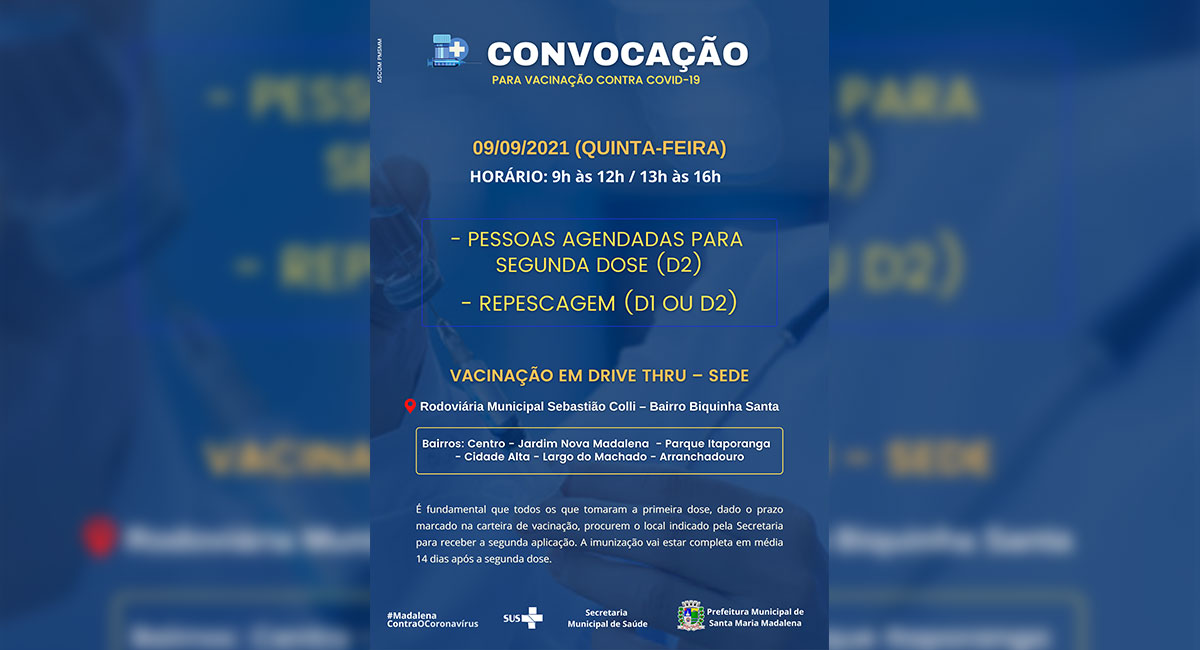 Santa Maria Madalena realiza repescagem da primeira e segunda dose da vacina contra a Covid-19