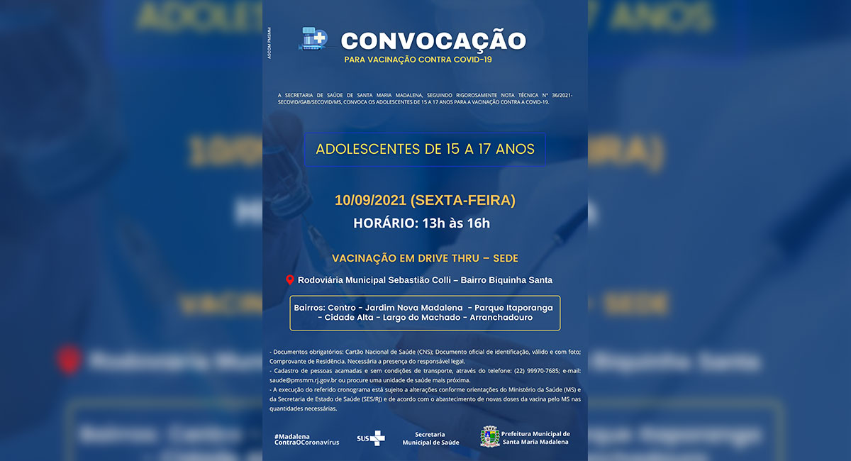 Covid-19: Secretaria de Saúde vacina adolescentes de 15 a 17 anos nesta sexta-feira