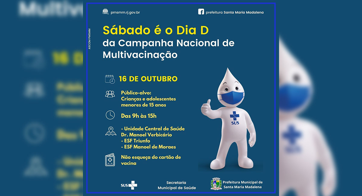 Dia da D da Campanha Nacional de Multivacinação acontece neste sábado (16)