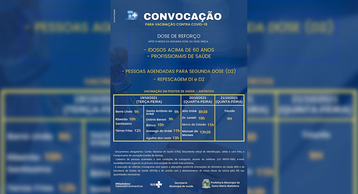 Covid-19: Saúde divulga calendário de vacinação da dose de reforço e repescagem