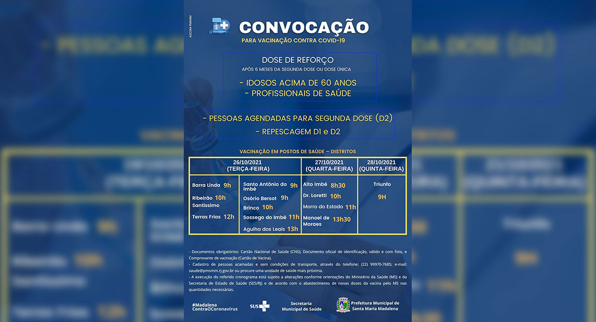Secretaria de Saúde divulga novo calendário de vacinação contra a Covid-19