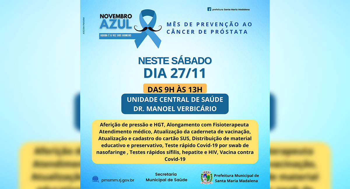 Prefeitura realiza ação da campanha “Novembro Azul” neste sábado (27)