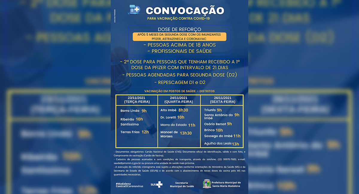 Vacinação Covid-19: Dose de reforço em adultos acima de 18 anos começa a ser aplicada dia 23 de novembro