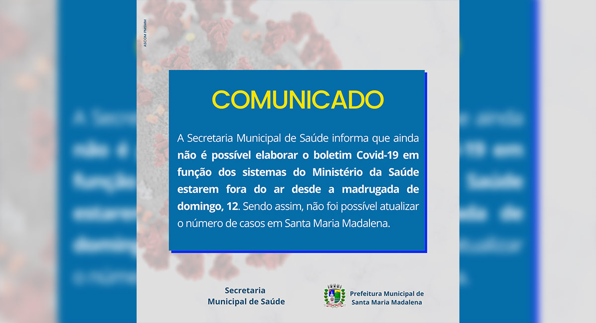 Covid-19: Comunicado da Secretaria Municipal de Saúde sobre atualização do Boletim Epidemiológico