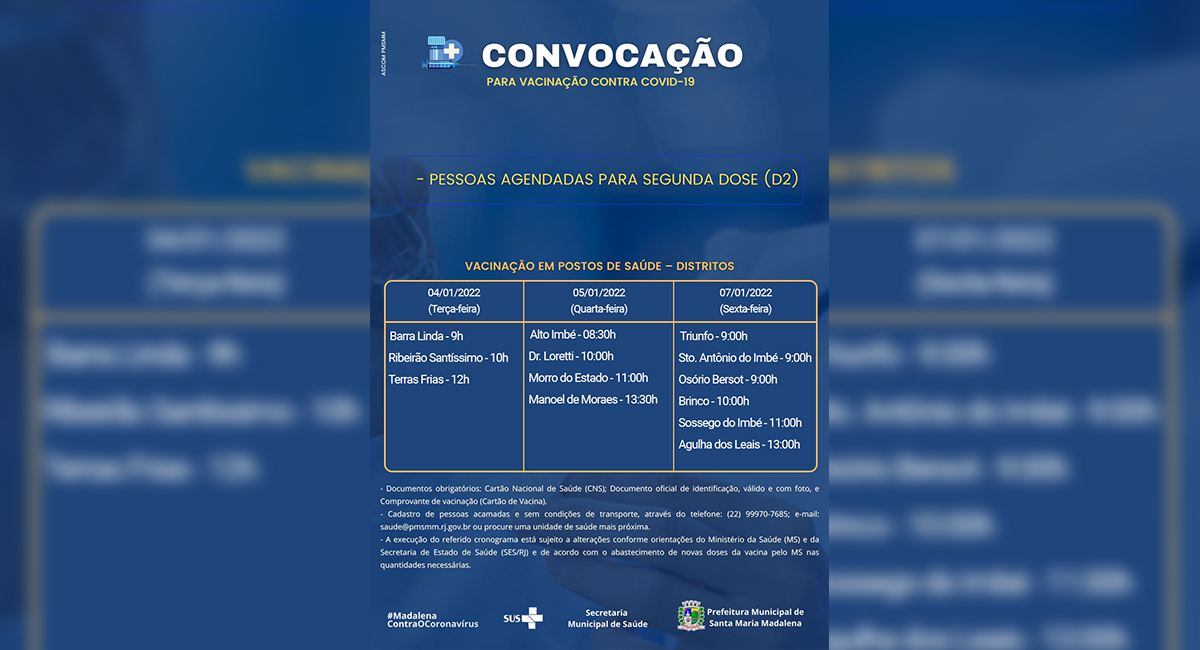 Covid-19: Saúde anuncia novo calendário de vacinação para os dias 04 a 07 de janeiro