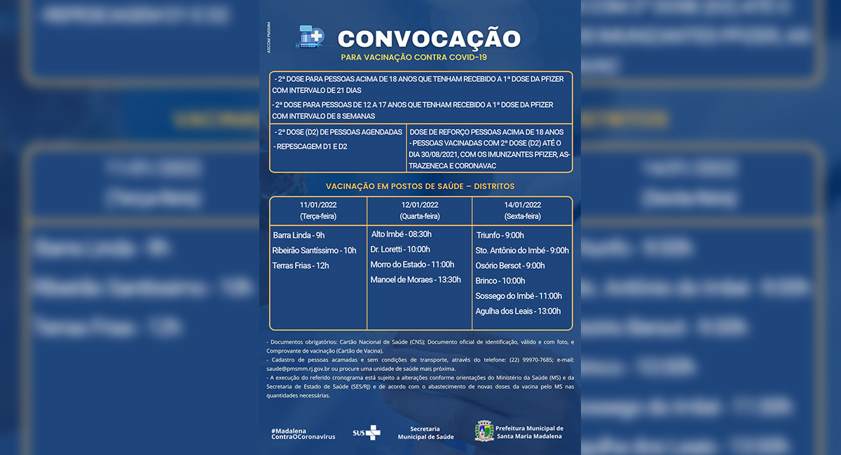 Covid-19: Saúde anuncia novo calendário de vacinação para os dias 11 a 14 de janeiro