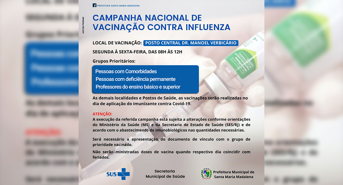 Saúde inicia nova etapa de vacinação contra a Influenza