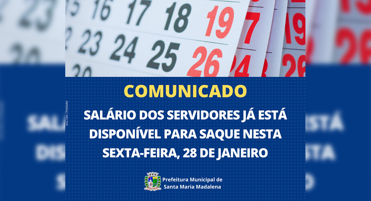 Comunicado: Pagamento dos Servidores estará disponível para saque nesta sexta-feira 28/01