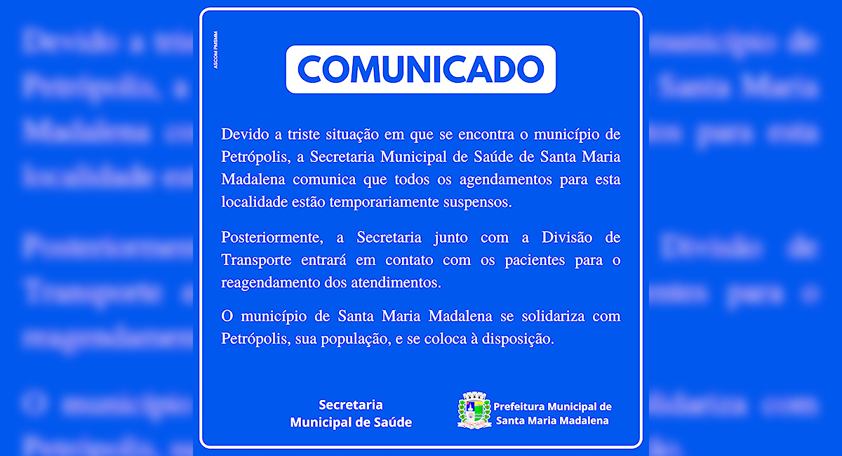 Comunicado da Secretaria Municipal de Saúde