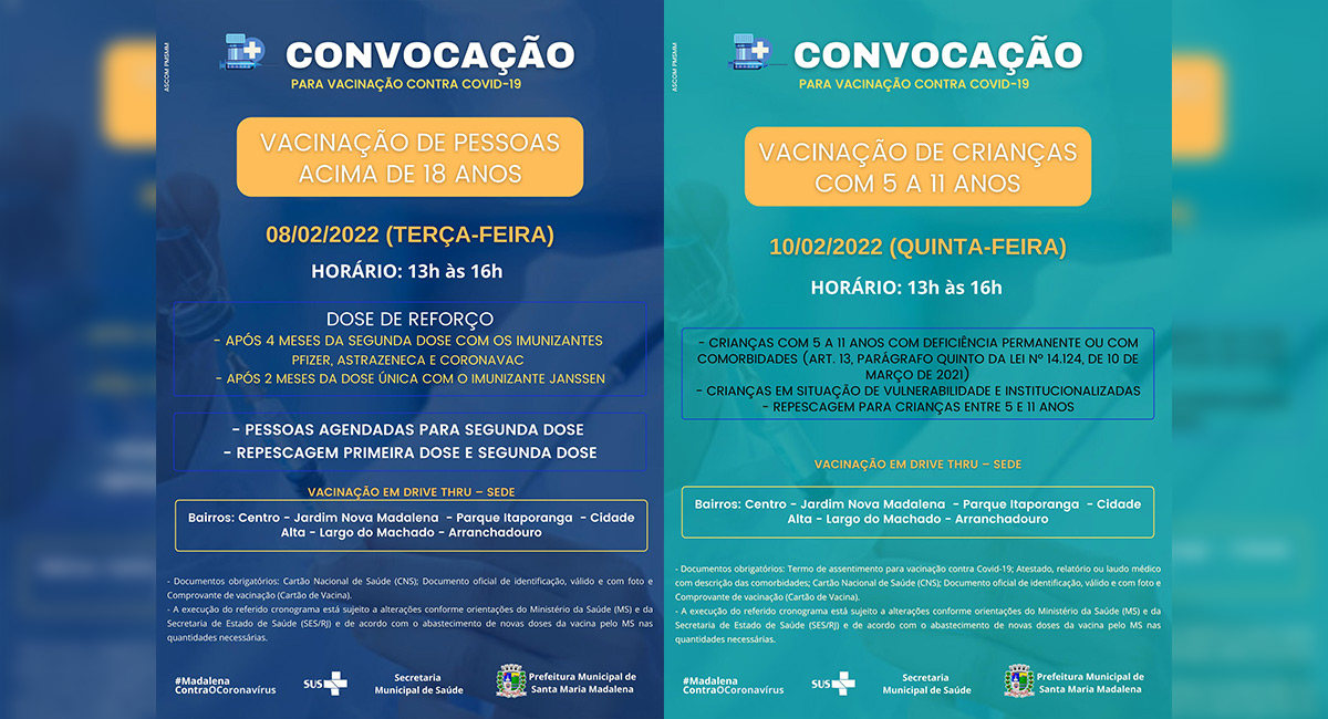 Covid-19: Saúde divulga novo calendário de vacinação para os dias 08 a 11 de fevereiro