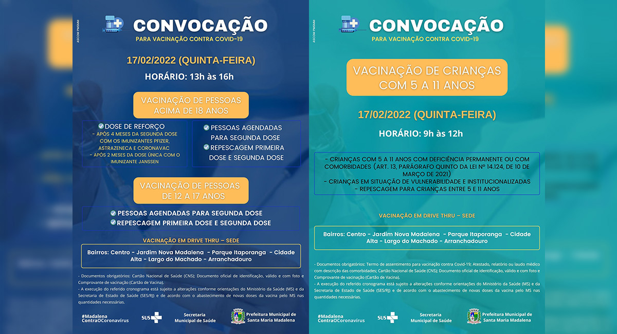 Covid-19: Saúde divulga novo calendário de vacinação para os dias 15 a 18 de fevereiro