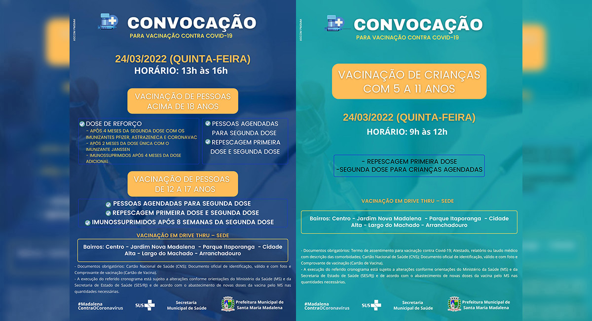 Covid-19: Novo calendário de vacinação para os dias 22 a 25 de março