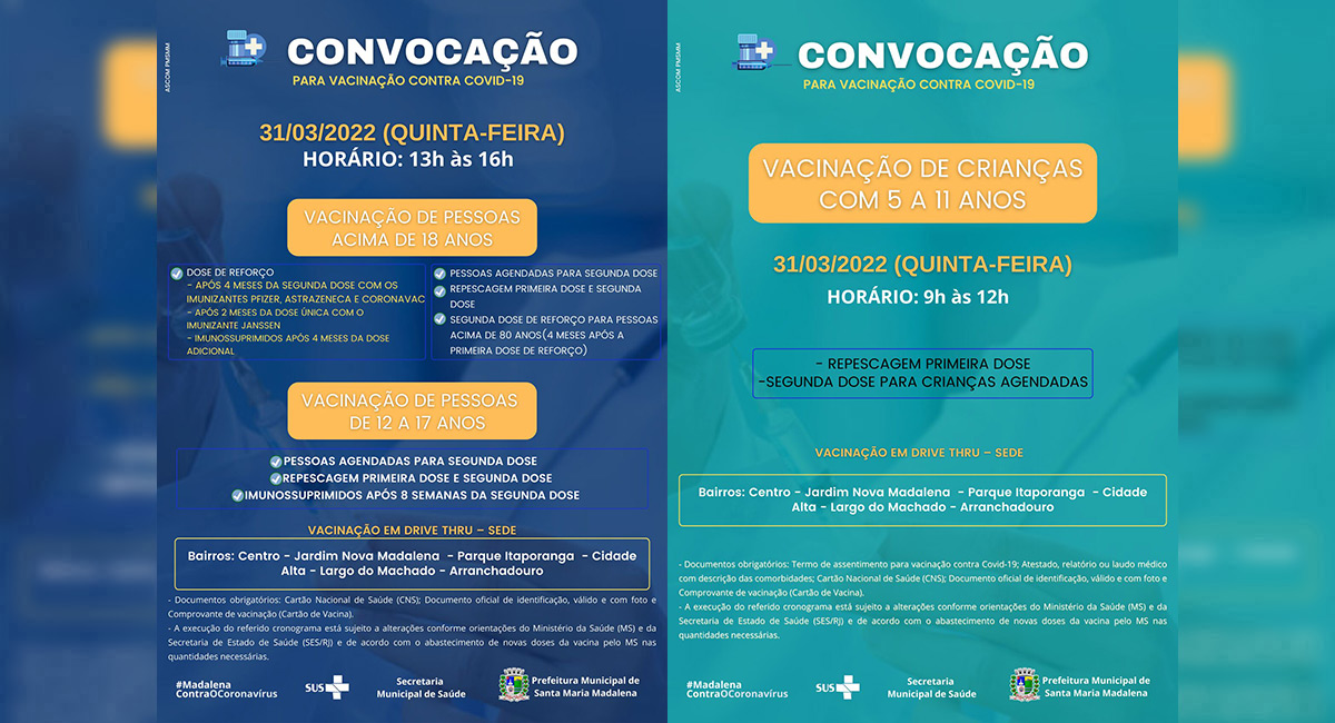 Covid-19: Novo calendário de vacinação para os dias 29 a 01 de abril