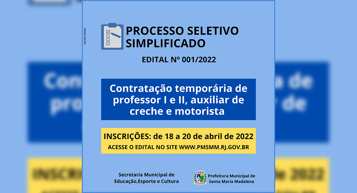 Secretaria Municipal de Educação: Processo Seletivo Simplificado Nº 001/2022