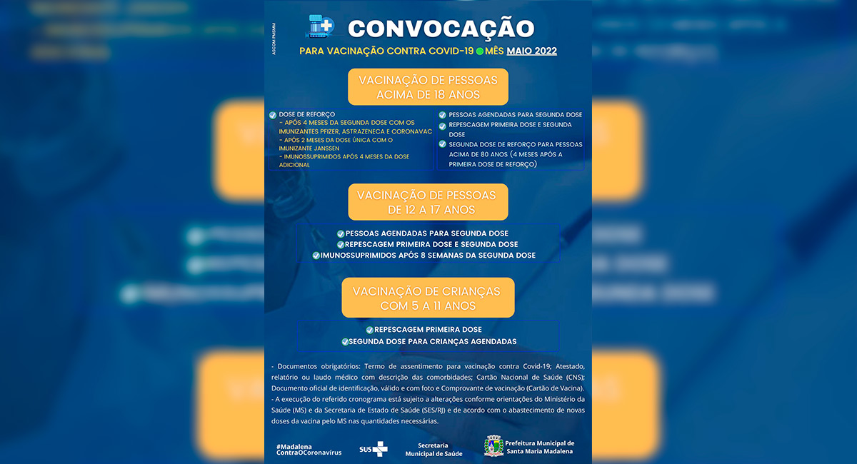 Prefeitura divulga novo calendário de vacinação contra Covid-19, Influenza e Tríplice Viral