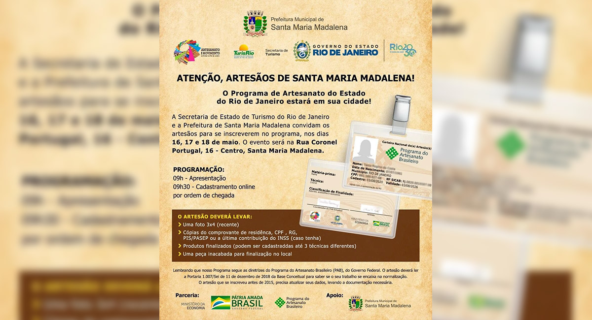 Prazo de Cadastramento no Programa de Fortalecimento do Artesanato Fluminense termina nesta quarta-feira (18)