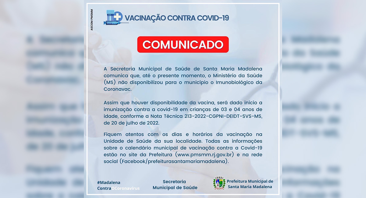Covid-19: Comunicado da Secretaria Municipal de Saúde
