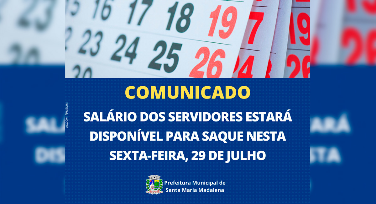 Comunicado: Pagamento dos Servidores estará disponível para saque nesta sexta-feira, 29
