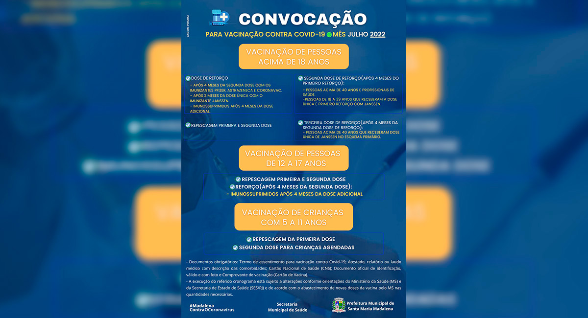 Novo calendário de vacinação para o mês de julho