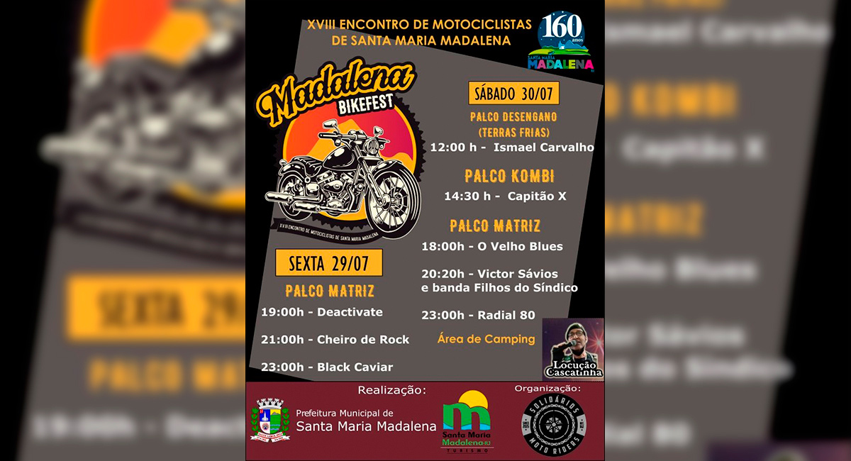 Vem aí o XVIII Encontro de motociclistas de Santa Maria Madalena