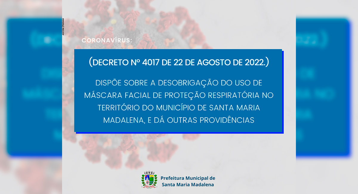 Covid-19: Uso de máscaras deixa de ser obrigatório no município de Santa Maria Madalena