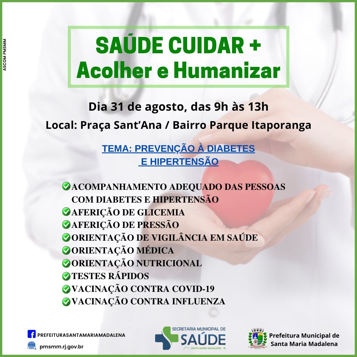 Projeto “Saúde Cuidar +: Acolher e Humanizar” acontece dia 31 na Praça Sant’Ana