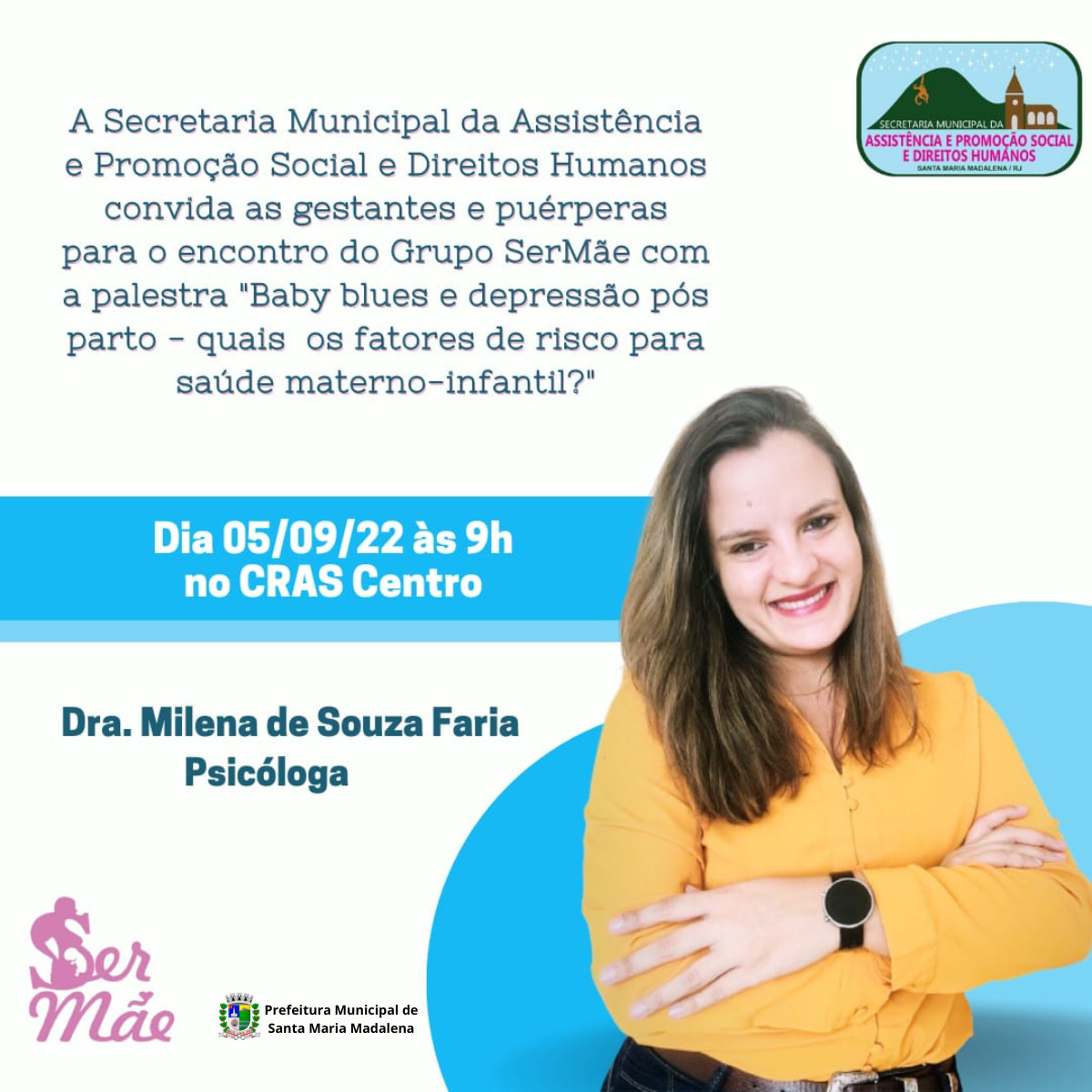 Assistência Social convida gestantes e puérperas para o encontro do Grupo Ser Mãe nesta segunda-feira (5)