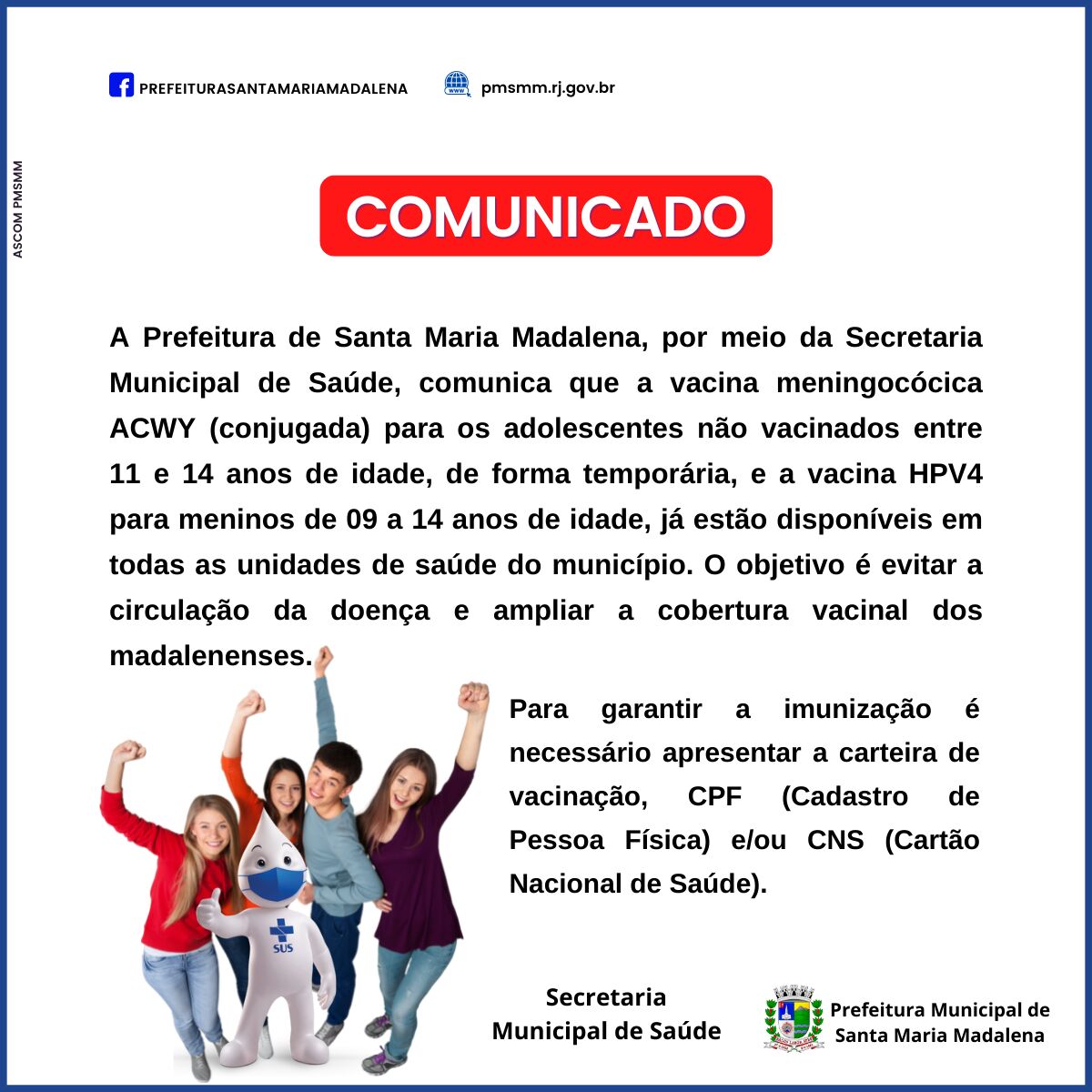 Saúde disponibiliza vacinas meningocócica ACWY e de HPV4 para crianças e adolescentes