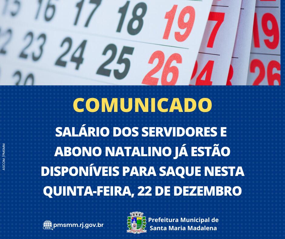Comunicado: Pagamento dos Servidores já está disponível para saque nesta quinta-feira, 22