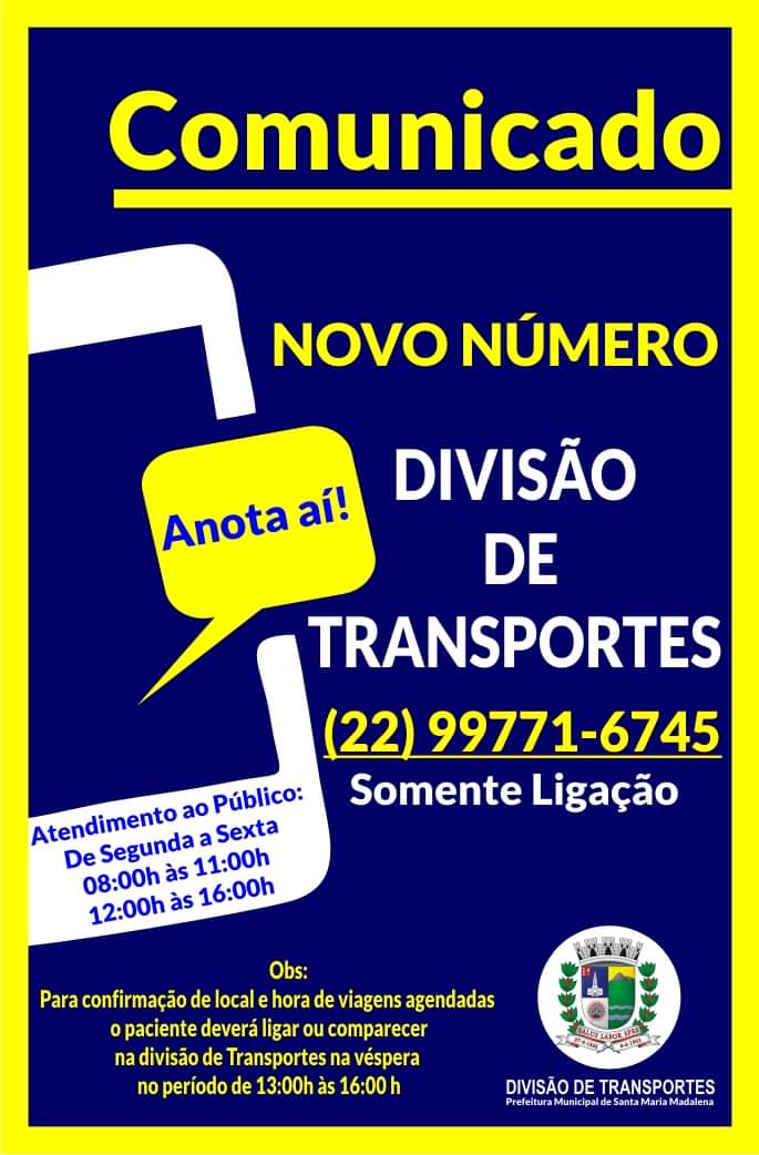 Comunicado: Novo Número de Telefone do Setor de Transportes