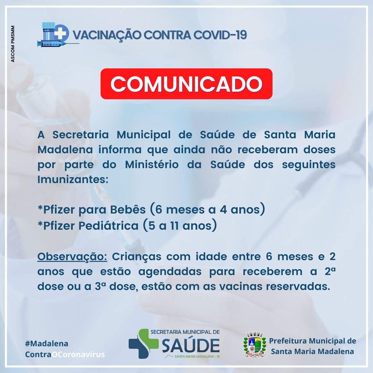 Comunicado sobre vacinação contra Covid-19