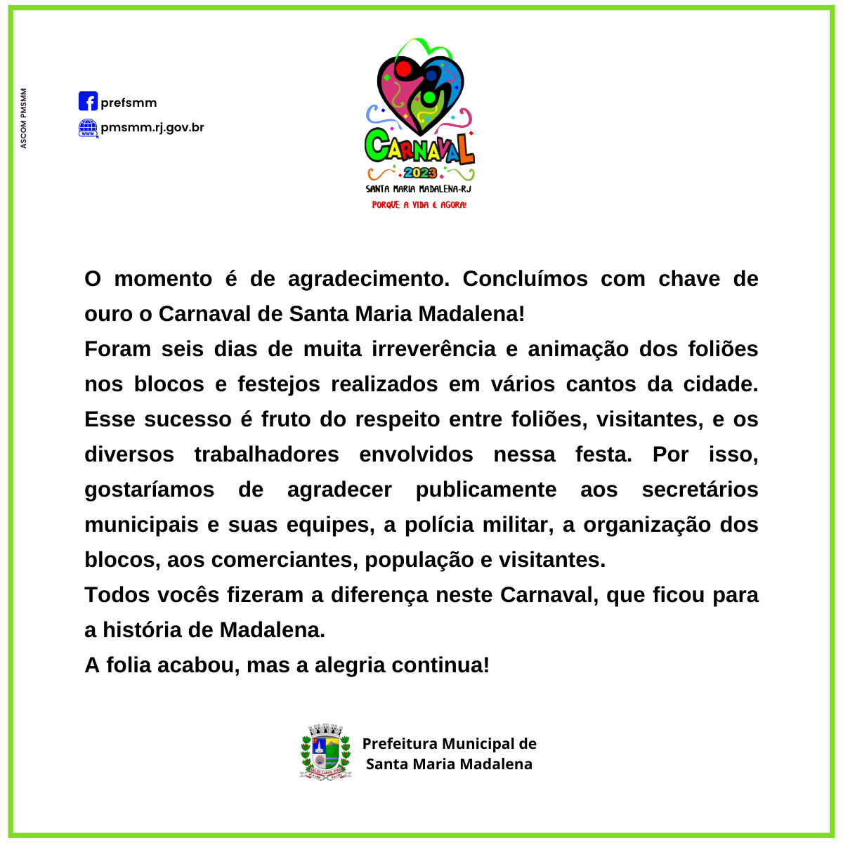 Nota de Agradecimento: Carnaval 2023