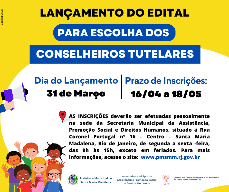 CMDCA de Santa Maria Madalena divulga edital para escolha de Conselheiros Tutelares