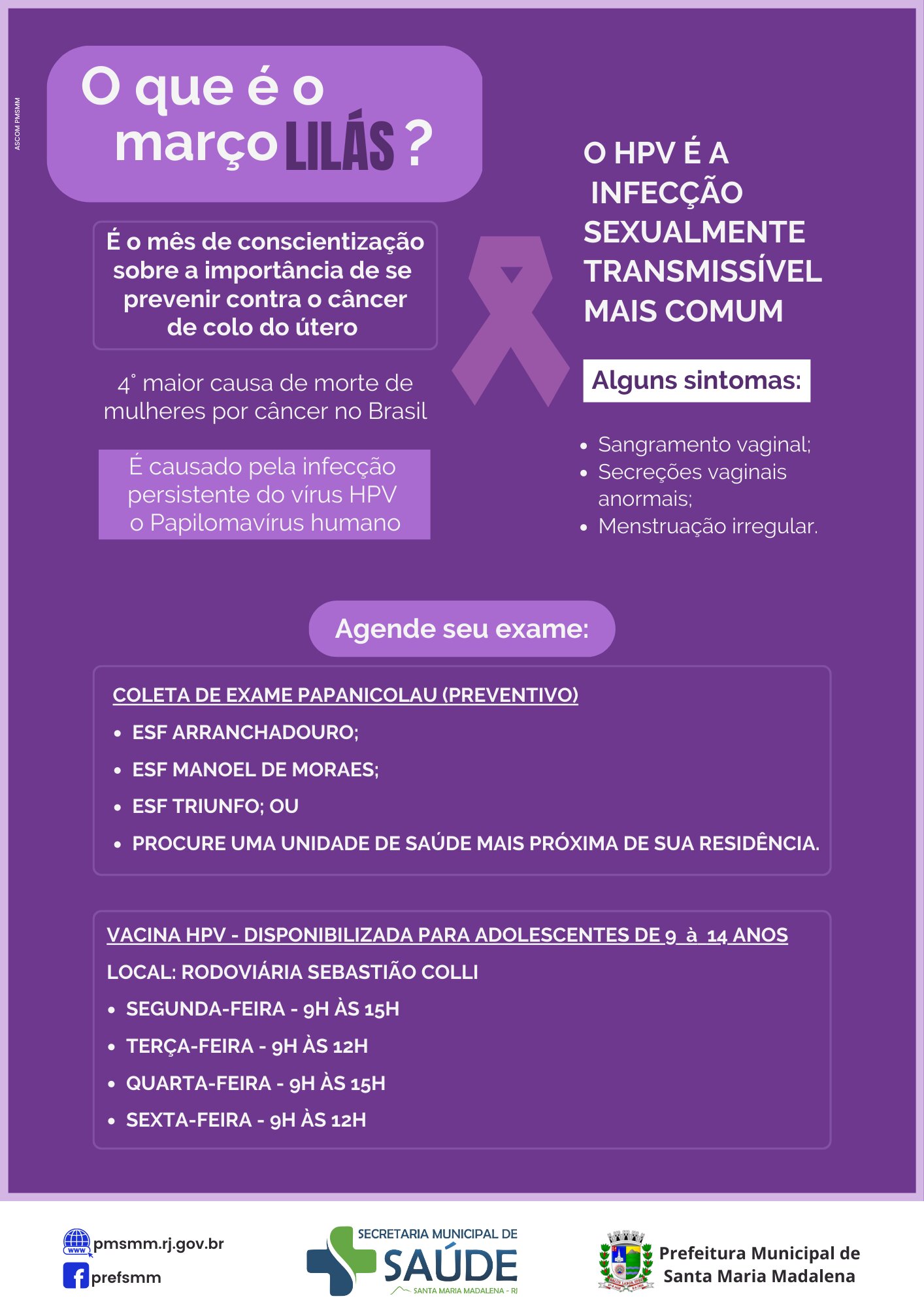 Março Lilás: Saúde feminina e prevenção do câncer de colo do útero
