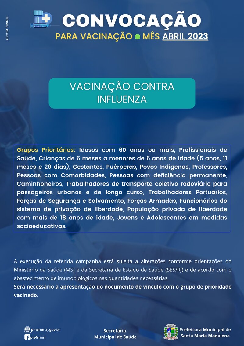 Calendário de vacinação para o mês de abril