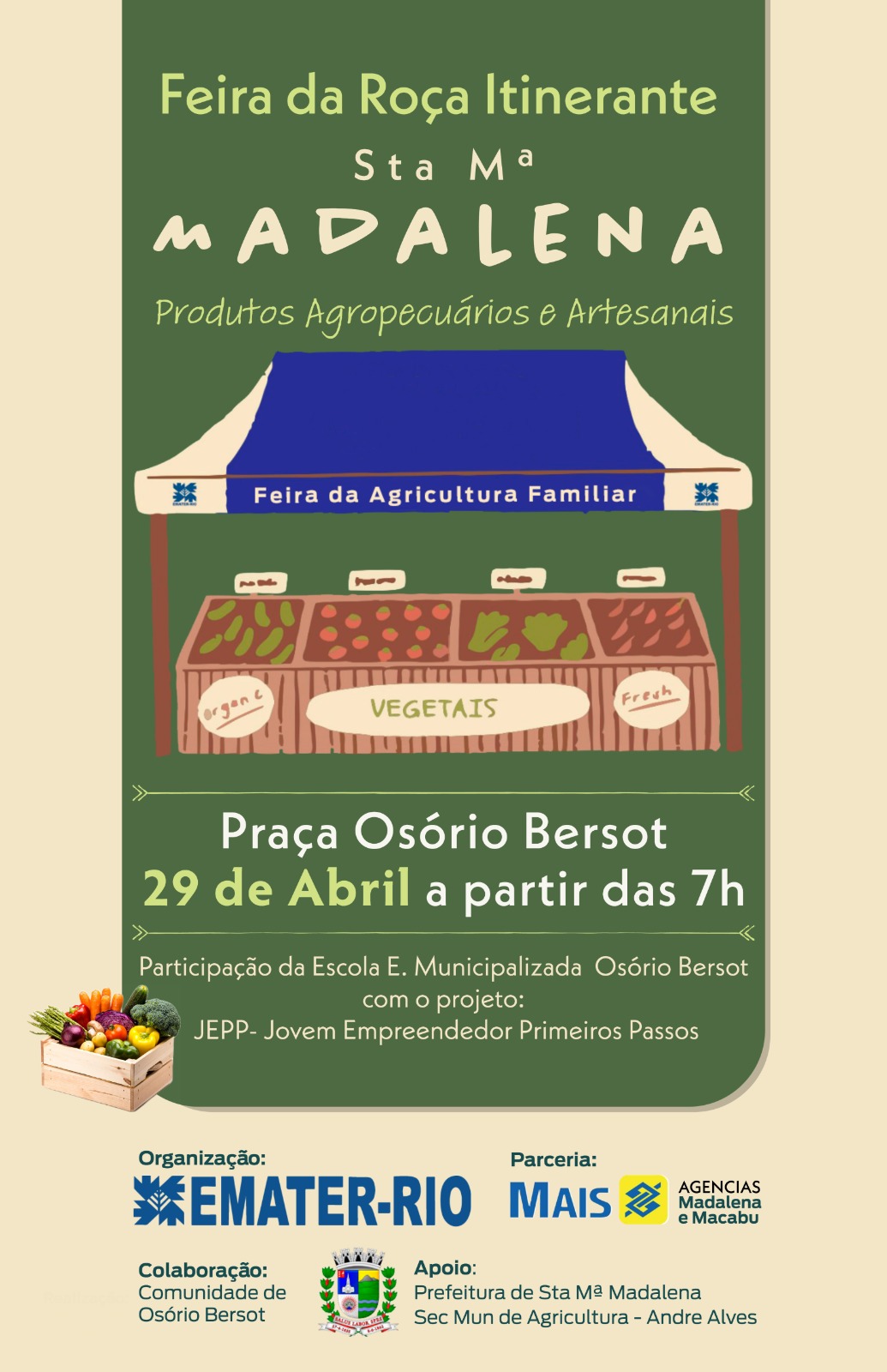 Feira da Roça Itinerante acontece neste sábado na Praça de Osório Bersort