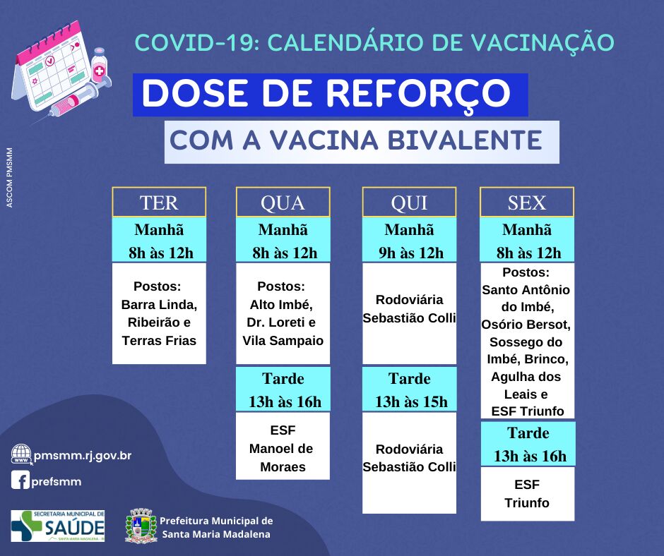 Santa Maria Madalena inicia aplicação da vacina bivalente em pessoas com 12 anos ou mais com comorbidades